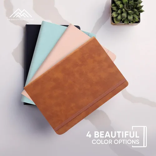 Vista 5 de PRODUCTIVITY STORE Cuaderno y diario de cuero Cuaderno A5 de cuero vegano de tapa dura de 5 x 8 pulgadas con papel grueso de alta calidad a rayas