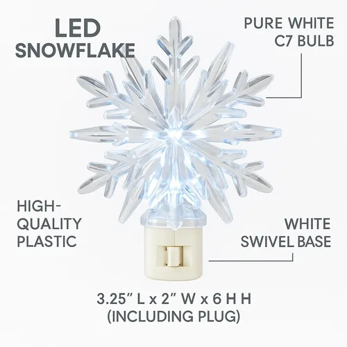Vista 2 de Novelty Lights Lámpara LED copo de nieve blanco puro decoración de Navidad luz nocturna con enchufe giratorio