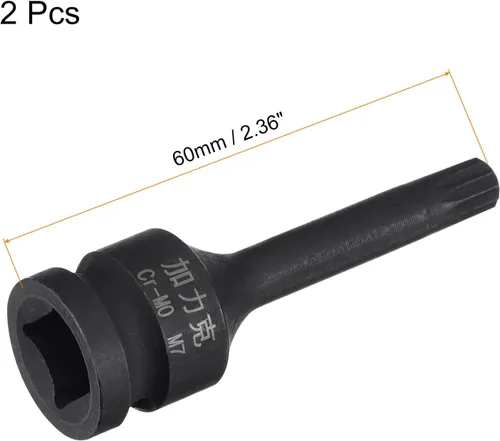 Vista 2 de uxcell M7 Impact Spline Bit Socket, 3/8" Square Drive 2.362 in Longitud CR-MO Tamaños métricos 2 Pcs