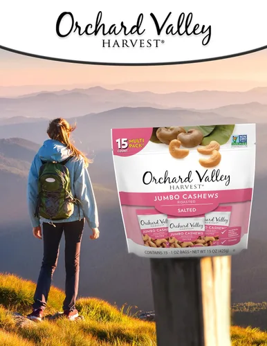 Vista 6 de Orchard Valley Harvest Anacardos jumbo, bolsas de 1 onza (paquete de 15), anacardos salados tostados enteros, sin gluten, sin colorantes, sabores ni