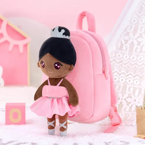 Vista 5 de Gloveleya Mochila para niñas pequeñas con muñeca de bailarina suave rosa a partir de 2 años
