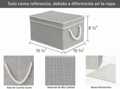 Vista 2 de StorageWorks - Cajas contenedoras con tapas, cajas de almacenamiento decorativas con tapa y asas de cuerda suave, cestas de almacenamiento plegables