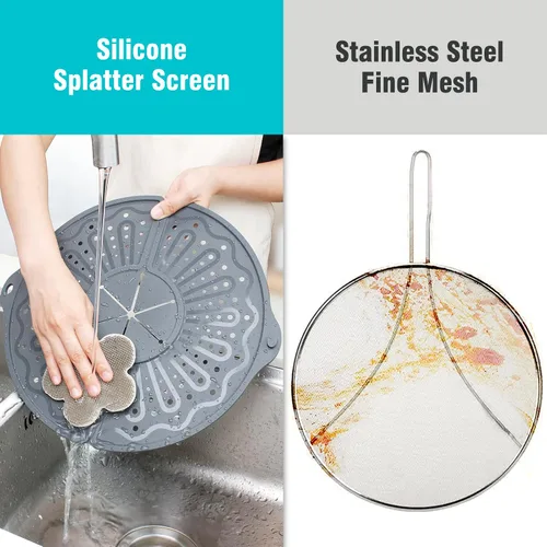Vista 5 de Pantalla de silicona contra salpicaduras para sartén de 10, 11 y 12 pulgadas, protector contra salpicaduras plegable, protector contra salpicaduras