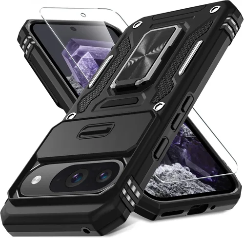 Vista 38 de DEERLAMN Funda para Google Pixel 8 con cubierta deslizante para cámara + protector de pantalla (1 paquete), soporte de anillo giratorio grado