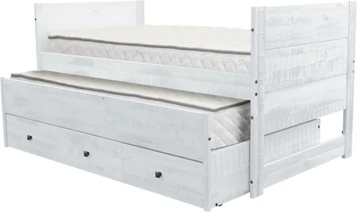 Vista 5 de Bedz King - Cama todo en uno con cama corrediza individual y 3 cajones incorporados (Blanco rústico)