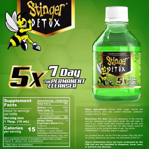 Vista 7 de Stinger Detox 5X 7-Día Fuerza Extra Permanente Bebida – Sabor Lima – 8 FL OZ