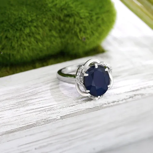 Vista 4 de Gem Stone King 925 Sterling Silver Blue Sapphire Women's Engagement Ring (5.07 Cttw Gemstone Birthstone, Available 5,6,7,8,9)