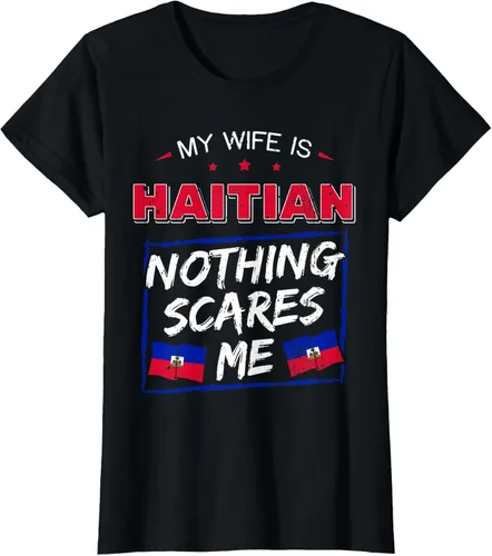 Vista 32 de My Wife Is Haitian Republic of Haiti Heritage Roots - Camiseta con bandera, Negro, S