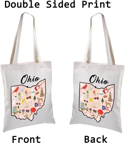 Vista 6 de BLUPARK Ohio State Map Tote Bag Ohio Souvenir Gift Ohio Travel Shopping Bag Ohio Lovers Gift