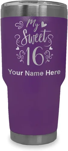 Vista 25 de LaserGram Taza aislada al vacío de 20 onzas, My Sweet 16, grabado personalizado incluido (gris)