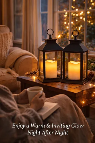 Vista 3 de Black Lanterns - Juego de 2 faroles decorativos con velas LED, decoración de faroles para exteriores e interiores, faroles de granja de 13 pulgadas