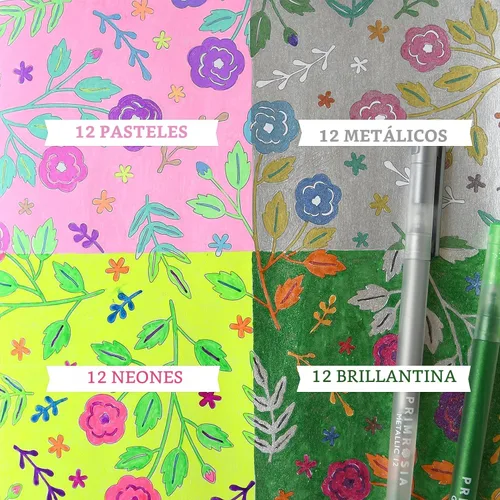 Vista 5 de Primrosia 48 bolígrafos de gel con purpurina, incluidos metálicos, pastel y fluorescentes, para libros de colorear y bolígrafos de diario