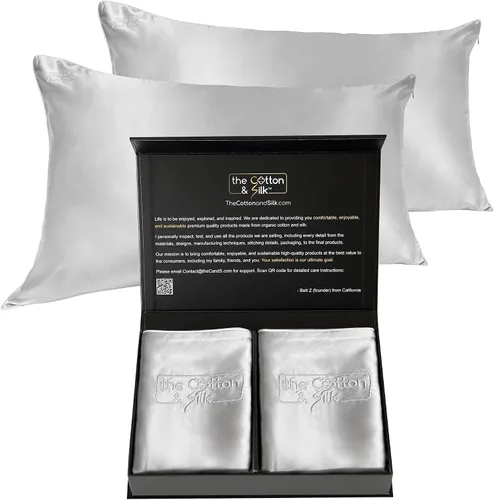 Vista 29 de Funda de almohada de seda de morera 22 Momme (cierre envolvente en la parte posterior), colección elegante, tamaño Queen, caramelo + crema