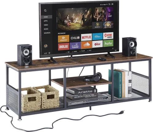 Vista 17 de VECELO Soporte de TV con tomas de corriente para televisores de hasta 65 pulgadas, centro de entretenimiento multimedia de 55" con estación