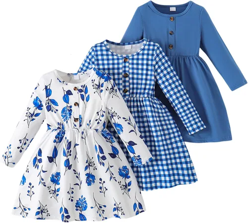 Vista 32 de Vestidos para niñas Vestidos para niñas pequeñas Paquete de 3 Vestido casual de fiesta con estampado patinador acampanado tipo A Vestido de verano
