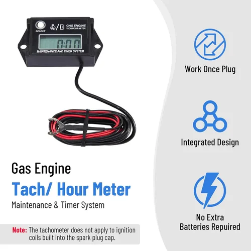 Vista 3 de CarBole Tacómetro Digital de Horas, Tacómetro de Horas para Motor Pequeño, Medidor de Calibre RPM para Cortacésped, Esquís, Moto de Cross, Barco