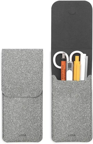 Vista 9 de LHiDS Estuche de cuero para lápices, bolsa para tres fuentes, bolígrafos y bolígrafos rollerball, estuche para lápices pequeño, organizador
