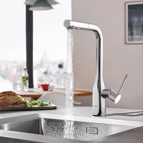 Vista 4 de Llave de baño de gran pico, 1 manija Essence en níquel cepillado InfinityFinish, 30271000