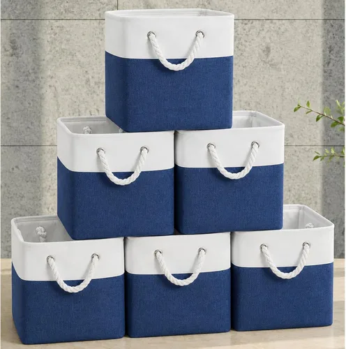 Vista 9 de Fabric Storage Cubes, 11 inch cube storage bin with Handles, 11x11cube storage organizer bins, Collapsible Storage Bins for Shelves and Home, Cubby