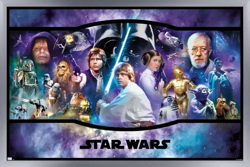 Vista 11 de Star Wars: Original Trilogy - Póster de pared con bandera, 22.4 pulgadas de largo x 14.7 pulgadas de ancho, versión enmarcada de madera de granero