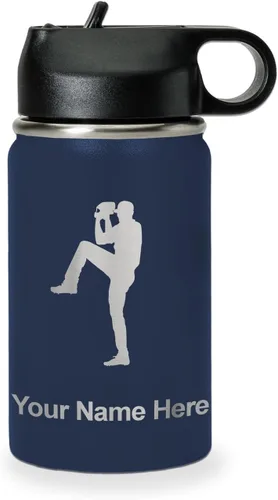 Vista 18 de LaserGram Botella de agua personalizada, jarra de béisbol, acero inoxidable de doble pared aislada al vacío con popote superior, regalo grabado Negro