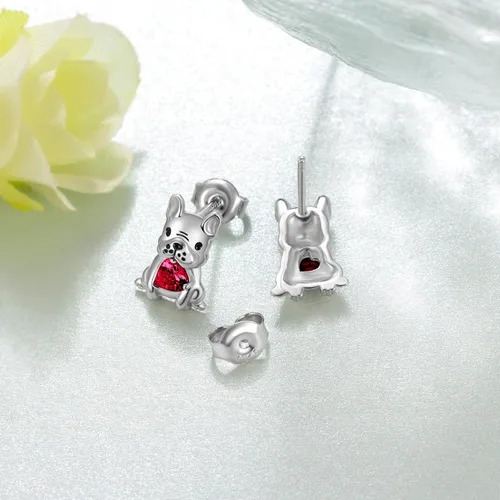 Vista 3 de Aretes de perro para mujer, plata de ley 925, diseño de bulldog francés, joyería de perro de animales, regalos para hija, nieta, niñas y mujeres