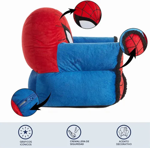 Vista 5 de Idea Nuova Marvel Spiderman Silla Puf Figural con Ribete de Sherpa, Edades 3+, Poliéster, Rojo, Mediano