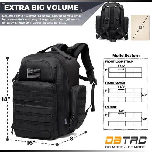 Vista 6 de Mochila para pañales para papá DBTAC, bolsa grande de pañales para bebé para hombres con cambiador, bolsillos aislados + para toallitas, correas