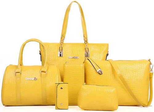 Vista 9 de Juego de 6 bolsos de mano para mujer, con asa superior, carteras cruzadas, cartera Negro