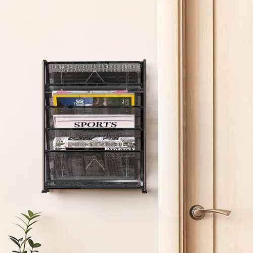 Vista 4 de Simple Houseware Organizador de documentos y cartas para montar en pared, de 6 niveles, negro