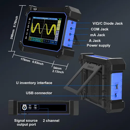 Vista 7 de Hantek TO1112 Osciloscopio de tableta con pantalla táctil, osciloscopio digital de mano de 2 canales, 110MHz