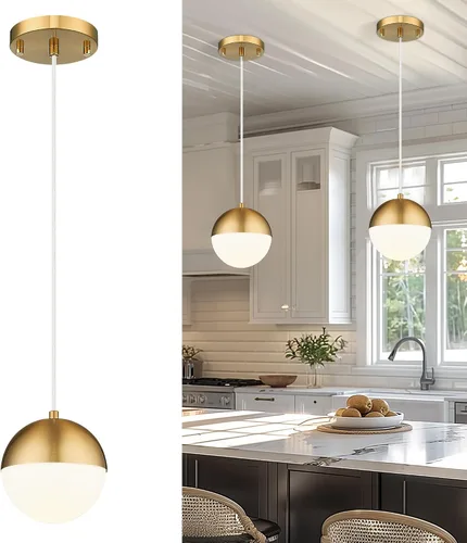 Vista 25 de LMS Lámpara Colgante de Mediados de Siglo de 6 Pulgadas, Lámparas Colgantes de Color Negro Mate con Cristal de Globo Blanco, Lámparas de Techo