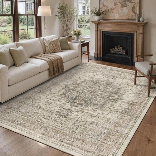 Vista 22 de Alfombra de pasillo vintage de 2 x 6 pies de pelo bajo Marrón beige