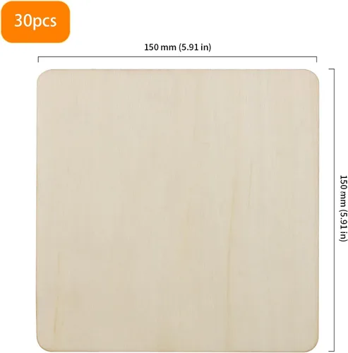 Vista 2 de HOIGON 30 piezas cuadradas de madera sin terminar, hojas de madera de tilo en blanco de 6 x 6 pulgadas, recortes de madera para manualidades
