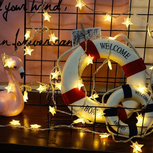 Vista 3 de ANJAYLIA 20 luces LED de cadena de estrellas de 10 pies, luces de hadas de Navidad operadas con batería para decoración interior y exterior, fiesta