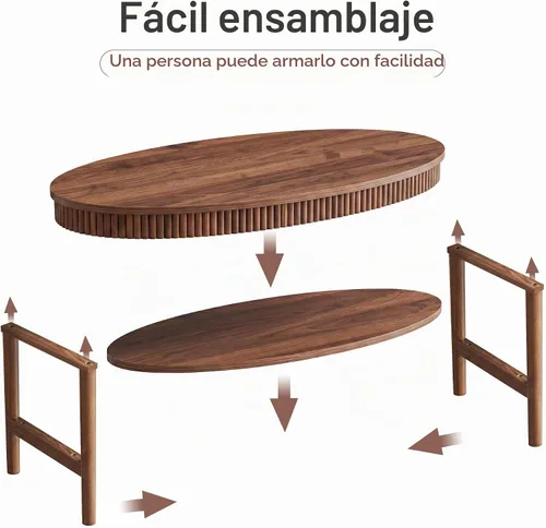 Vista 6 de Janmer Home Mesa auxiliar ovalada con estante de almacenamiento de 2 niveles, mesas de café modernas de 40 pulgadas, mesa central pequeña de madera
