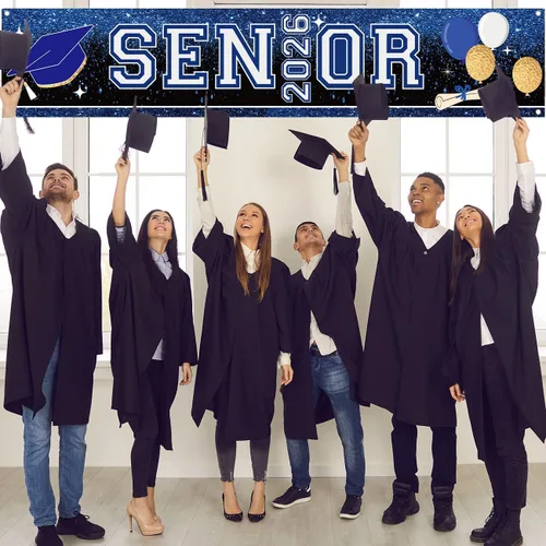 Vista 6 de Decoraciones de fiesta de graduación azul y blanco para personas mayores 2026, cartel más grande para patio, jardín, jardín, para clase de 2026