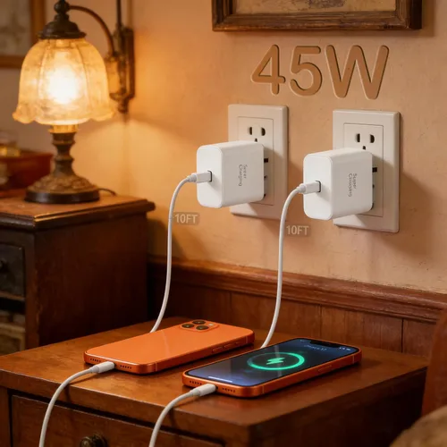 Vista 7 de Cargador súper rápido de 45 W para Samsung, cargador de teléfono Android, paquete de 2 Cable USB C a C de 10 pies, bloque de carga de 45 vatios