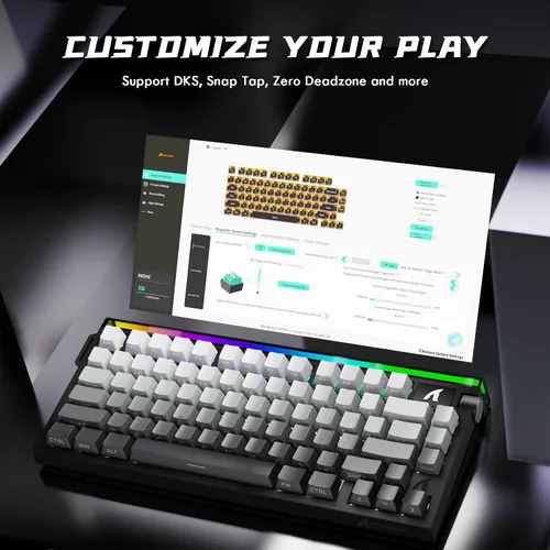 Vista 7 de Interruptor magnético de teclado de disparo rápido ATTACK SHARK R85 HE con caja de luz personalizada, teclado mecánico con cable del 75%, tasa