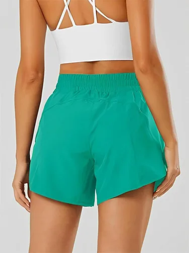Vista 5 de Pantalones cortos deportivos para mujer, cintura alta, forro de malla, bolsillo con cremallera, pantalones cortos deportivos de entrenamiento