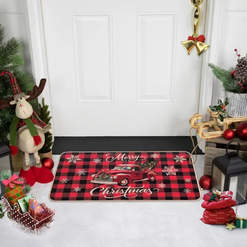 Vista 9 de Voanos Juego de 2 alfombras de cocina de Feliz Navidad, con temática linda de Papá Noel y regalo, decoración navideña para el hogar, tapete lavable