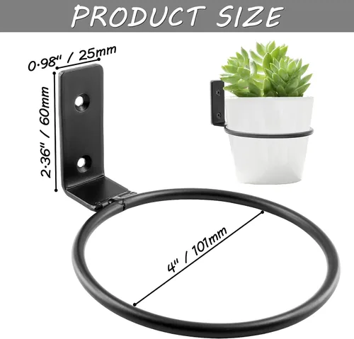 Vista 4 de Jiozermi Paquete de 2 anillos para macetas de 4 pulgadas, soporte de maceta montado en la pared, uso en interiores, negro mate, capacidad de 40