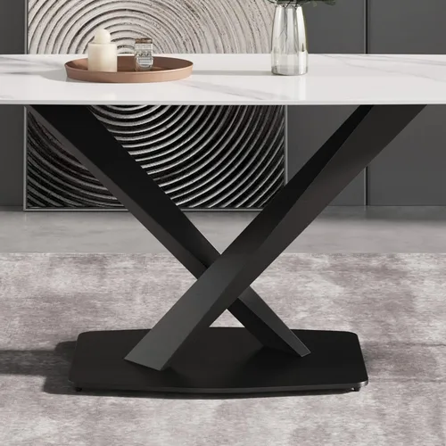 Vista 6 de Montary Mesa de comedor de mármol artificial, moderna mesa de comedor de piedra sinterizada de 63 pulgadas para 4-6 asientos, mesas de comedor