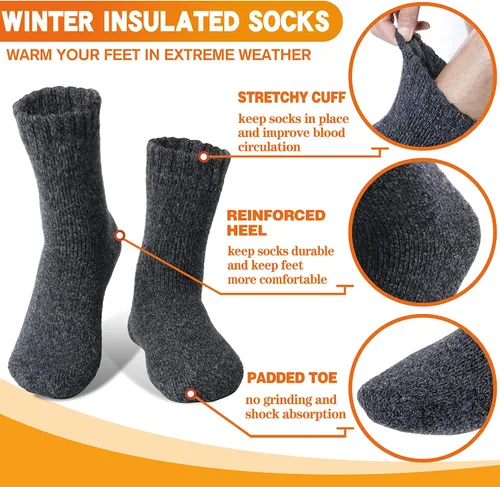 Vista 4 de 3 pares de calcetines térmicos cálidos para mujeres y hombres, calcetines de esquí de invierno con aislamiento para botas gruesas para clima frío