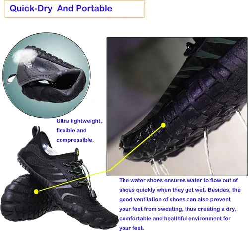 Vista 5 de Zapatos de agua para hombre y mujer, zapatos descalzos de secado rápido, deportes al aire libre para natación, piscina, playa, surf, caminar, agua