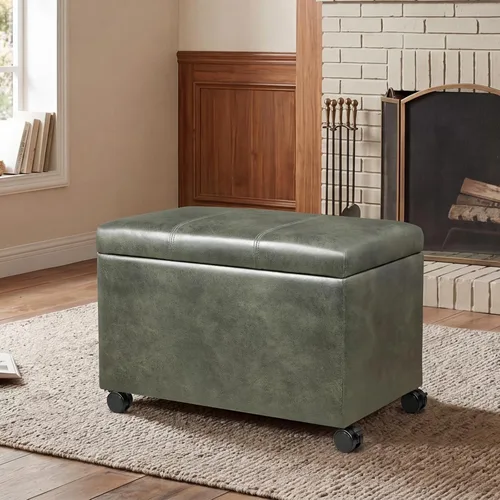 Vista 17 de Joveco Banco Otomán de Almacenamiento de Cuero de 24", Taburete de Reposapiés Rectangular para Sala de Estar, Dormitorio, Entrada, Mesa de Café