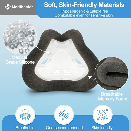 Vista 3 de Medihealer Cojín F30i mejorado para máscara Airfit F30i (S), incluye 2 innovadores cojines de espuma suave al tacto para Airfit F30i, suministros