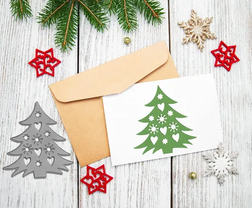 Vista 4 de 2 troqueles de corte de metal para árbol de Navidad, diseño de mariposa y estrella, plantillas en relieve para hacer tarjetas, álbumes de recortes