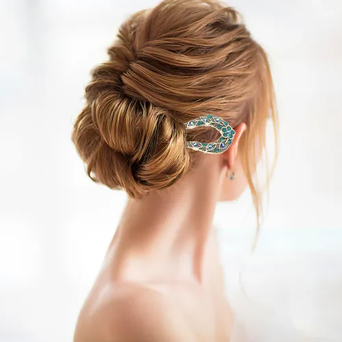 Vista 5 de Lurrose Pin de pelo de doble punta en forma de U de cristal Chignon Horquilla Stick Accesorio de peinado para mujeres niñas (azul)