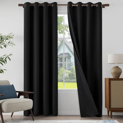 Vista 34 de Cortinas texturizadas de lino 100% opacas de 64 pulgadas de largo, juego de 2 paneles para granja, casa de campo, cortinas ligeras con ojales